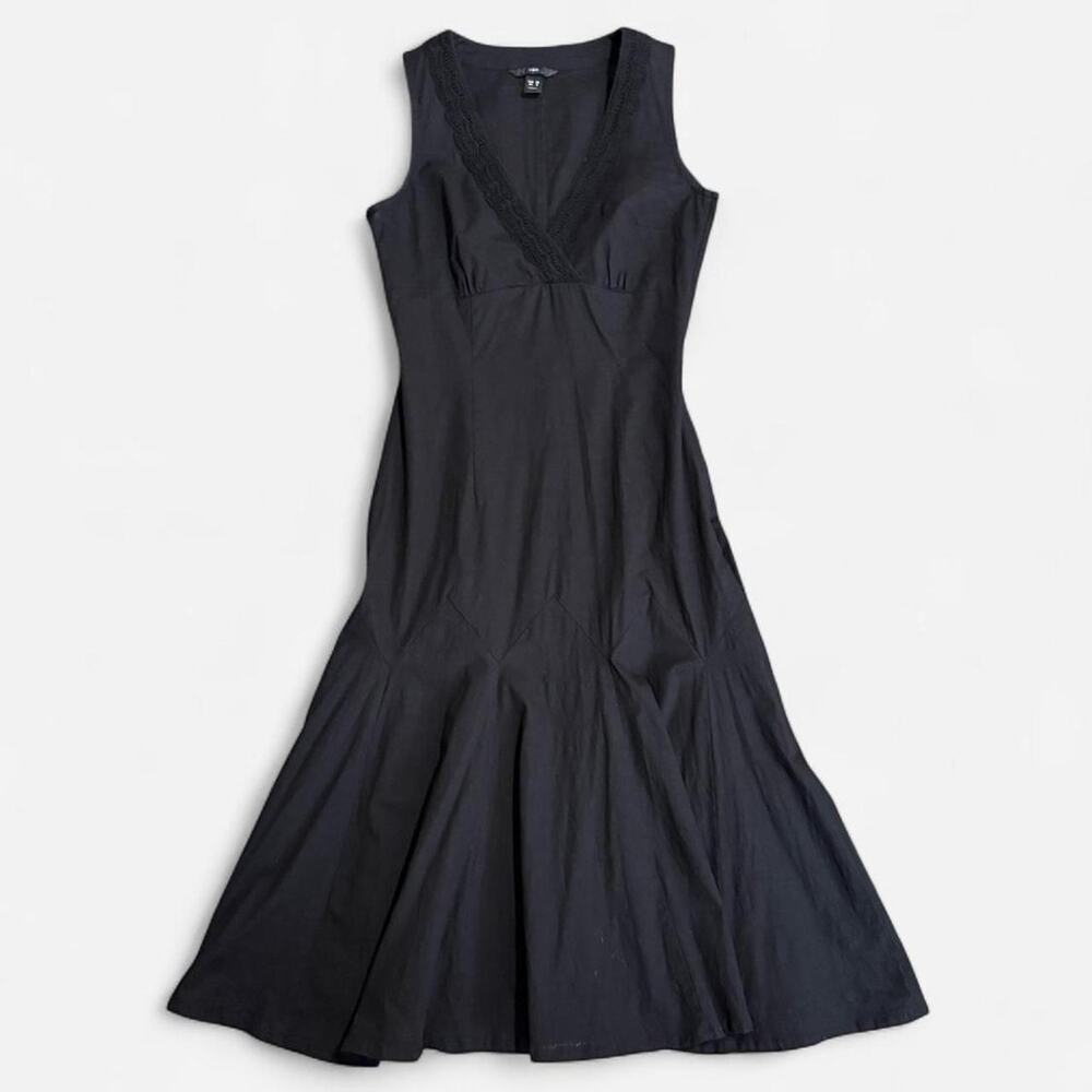 VTG Y2K Express Black Linen & Cotton Blend Sleeveless Mermaid Hem Midi Dress - Picture 6 of 8
